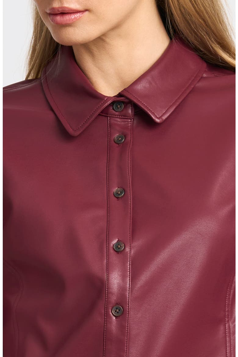 Faux Leather Fitted Shirt, Alternate, color, WINTERBERRY