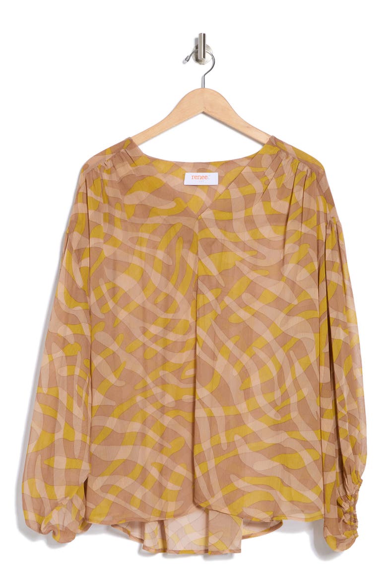 Long Sleeve Semisheer Top, Alternate, color, MUSTARD
