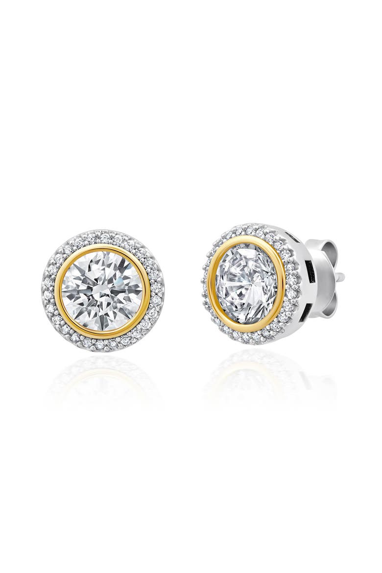 Two-Tone Halo Stud Earrings, Main, color, PURE PLATINUM/ CLEAR STONE