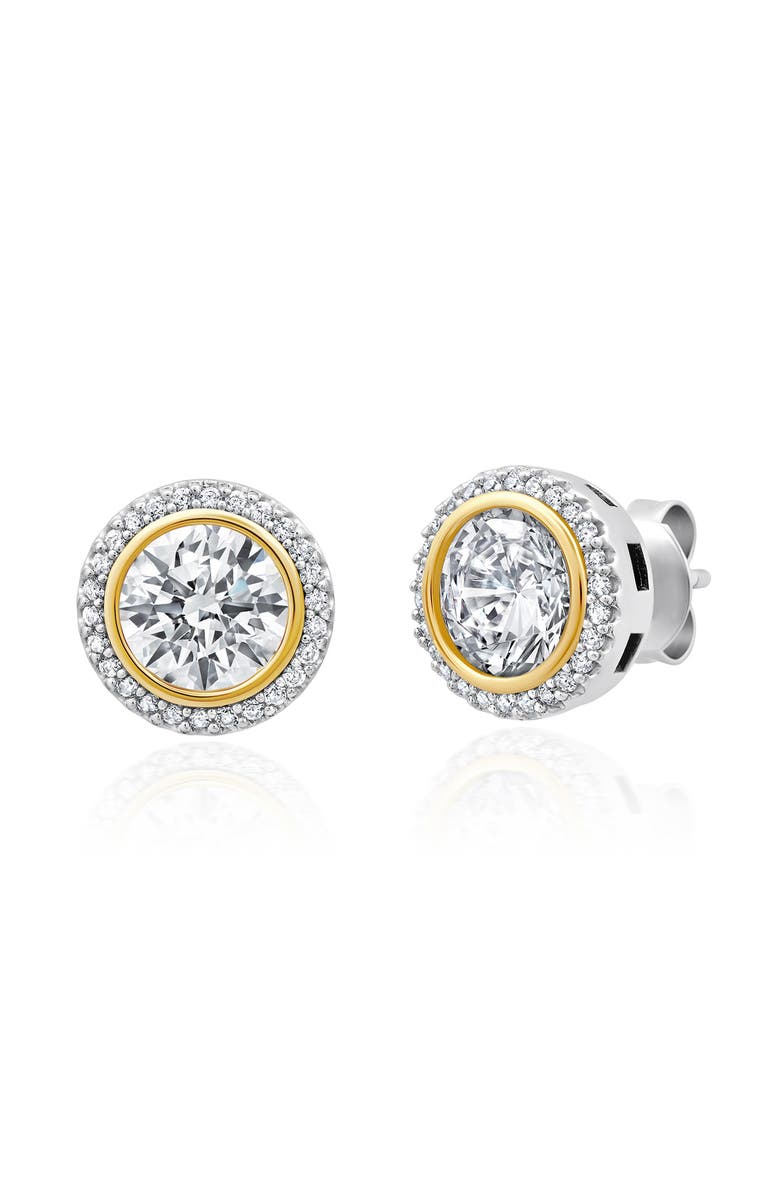 Crislu Two-Tone Halo Stud Earrings, Main, color, Pure Platinum/ Clear Stone