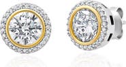 Crislu Two-Tone Halo Stud Earrings