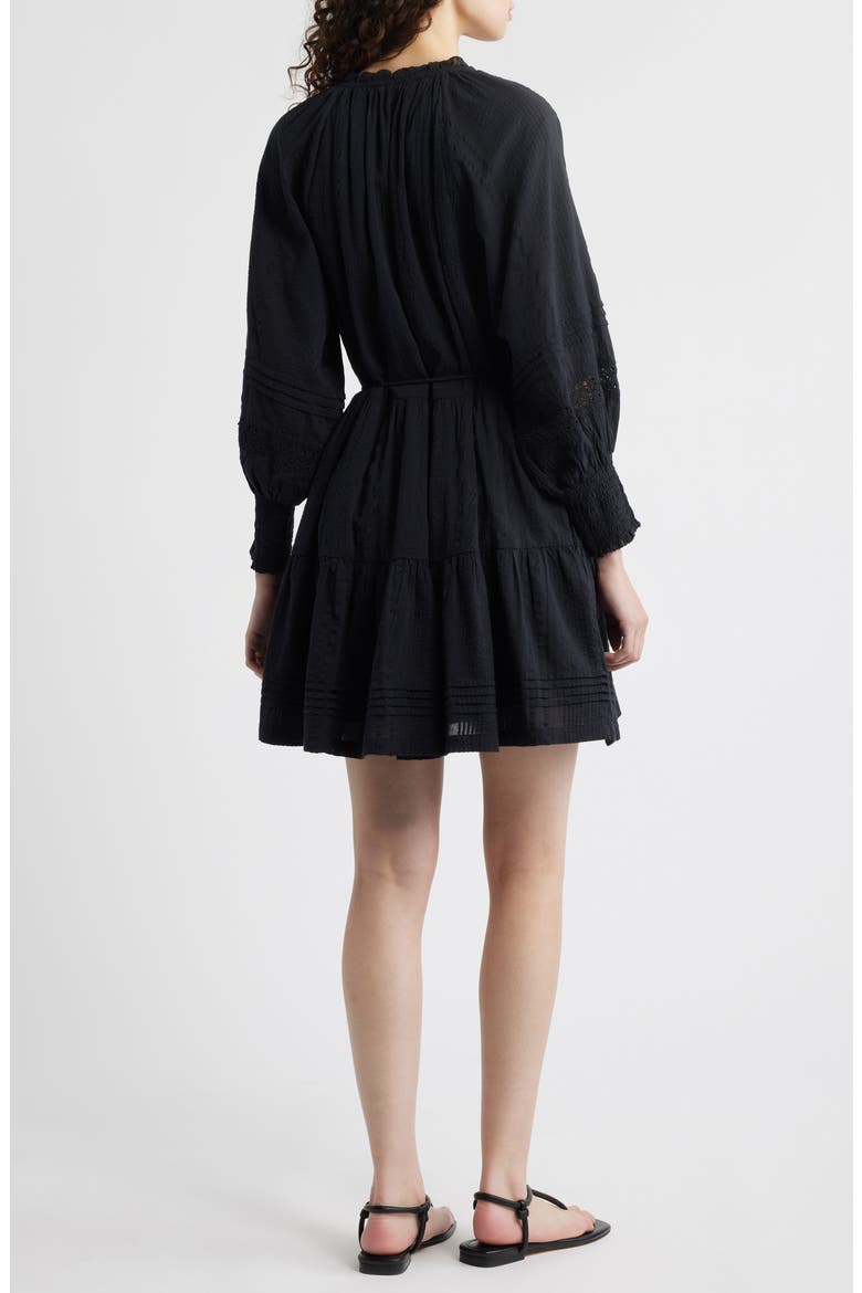 Meadow Long Sleeve Cotton Seersucker Minidress, Alternate, color, BLACK