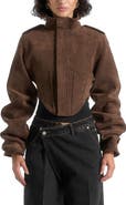 Manière De Voir Solange Suede Tacked Sleeve Corset Jacket