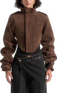 Manière De Voir Solange Suede Tacked Sleeve Corset Jacket