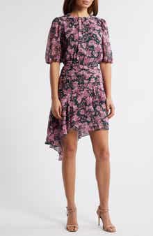 Chelsea28 Floral Asymmetric Ruffle Chiffon Dress