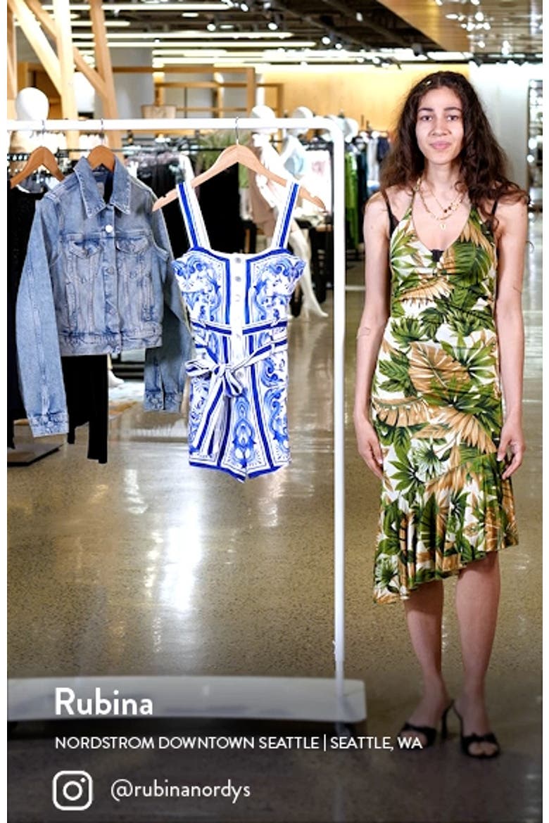 Garden Tiles Tie Belt Button Front Linen Blend Romper video