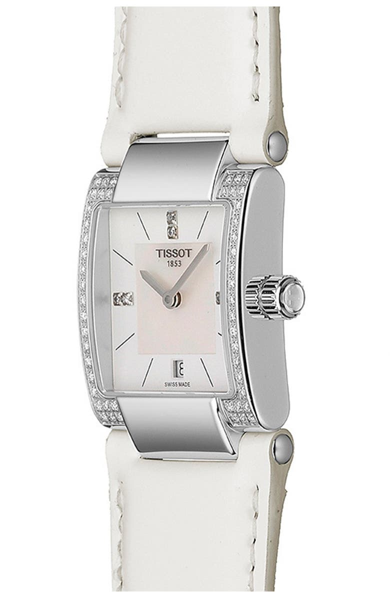 Tissot Women's T-2 Mother of Pearl Diamond Accented Leather Strap Watch- 0.16 ctw, 32mm, Alternate, color,