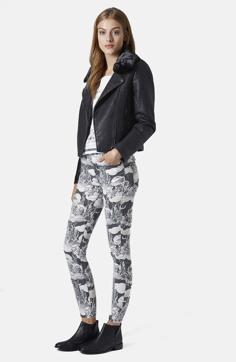 Topshop Faux Leather Jacket with Removable Faux Fur, Alternate, color,