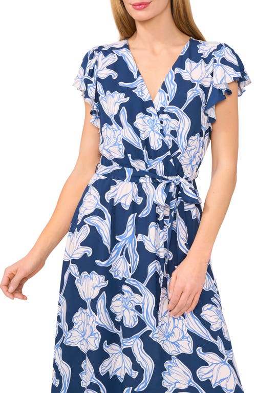 Cece Floral Faux Wrap Maxi Dress In Blue