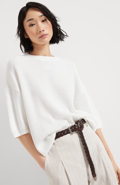 Shop Brunello Cucinelli English Rib Knit Sweater In White