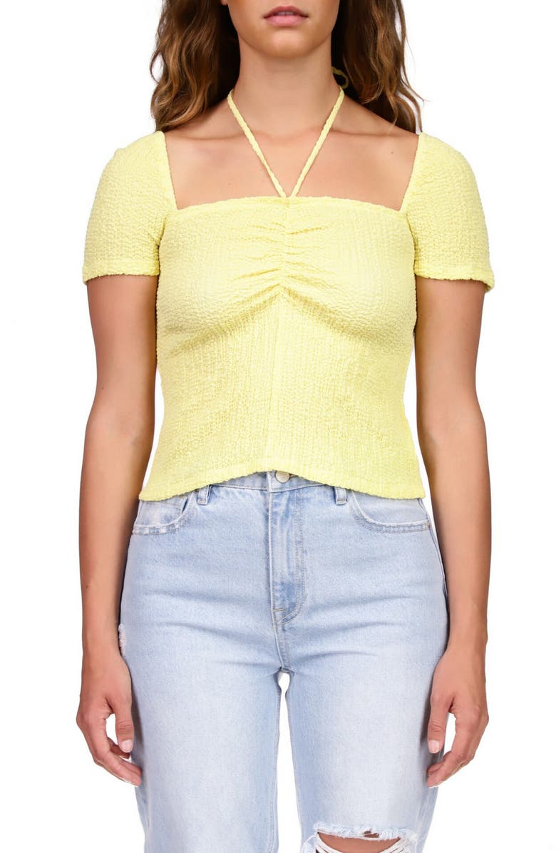 Sanctuary Cap Sleeve Crop Halter Top, Main, color, Lima Bean