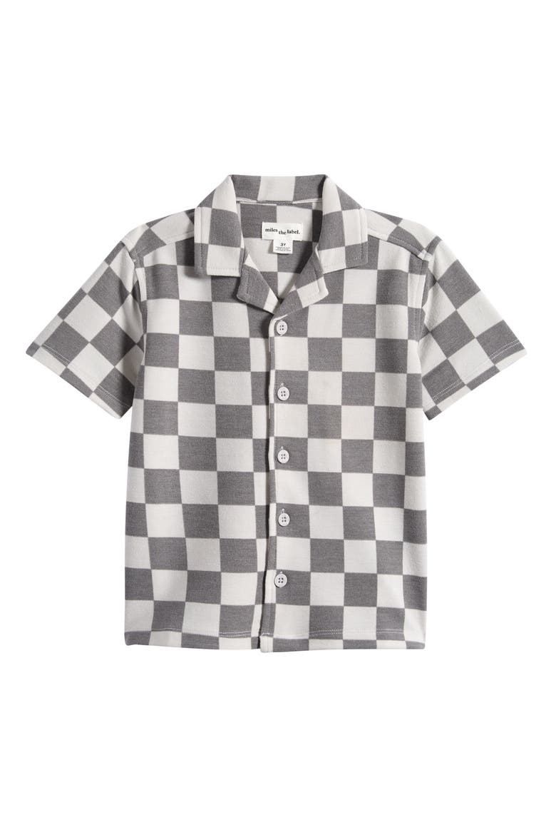 Kids' Checkerboard Print Button-Up Shirt, Main, color, LIGHT GREY