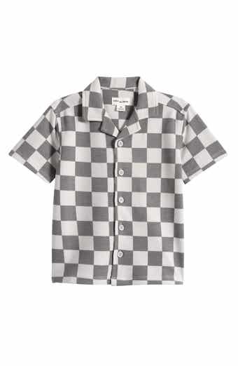 Kids' Checkerboard Print Button-Up Shirt