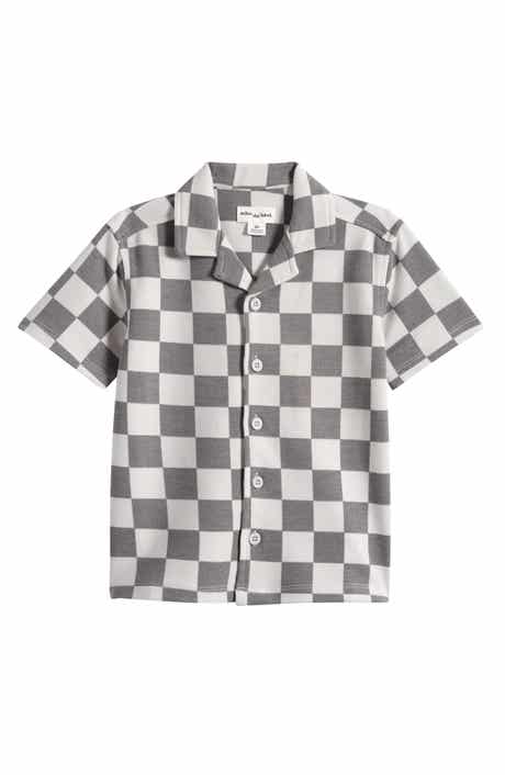 Kids' Checkerboard Print Button-Up Shirt