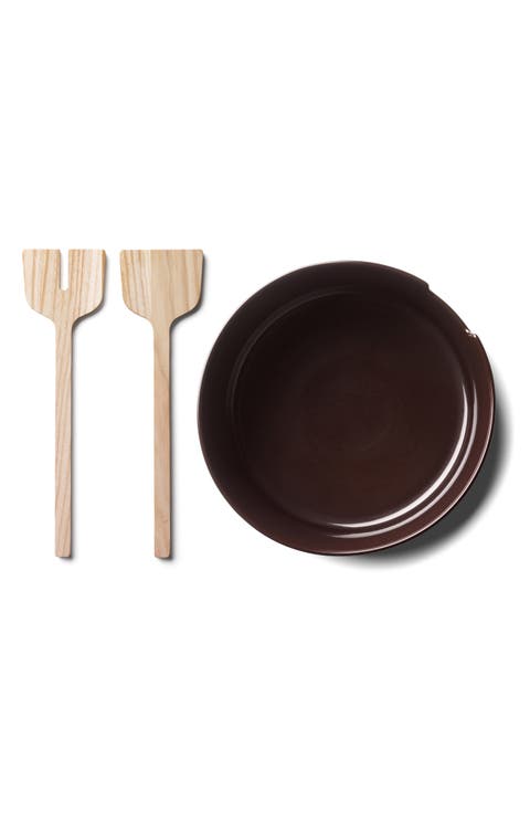 Collective Salad Glass Bowl with Wooden Servers