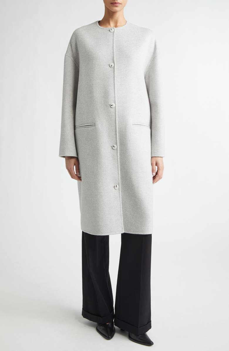 LOULOU DE SAISON Kerry Oval Shaped Wool & Cashmere Coat, Main, color, Light Grey Melange