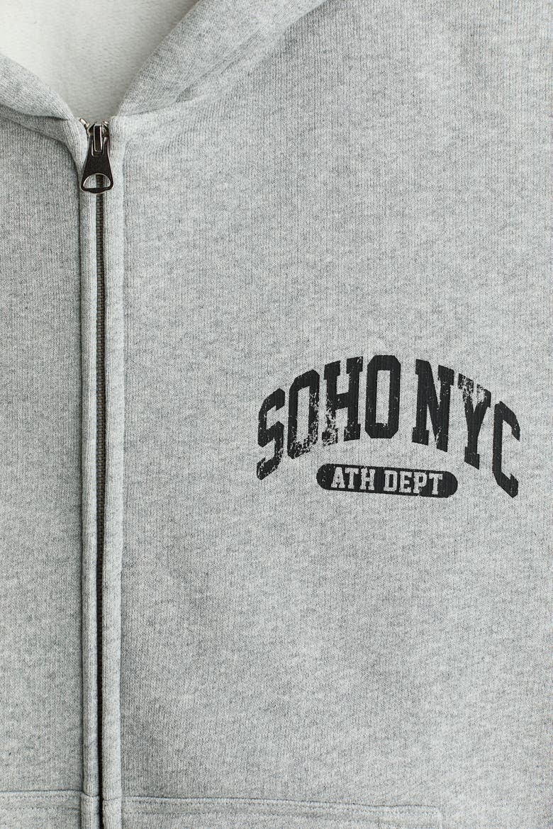 Oversized Fit Printed Zip-through Hoodie, Alternate, color, Gray melange/SoHo NYC