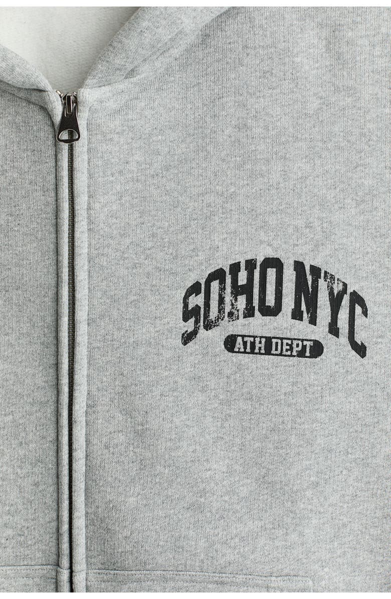 H&M Oversized printed hooded jacket, Alternate, color, Gray Melange/Soho Nyc