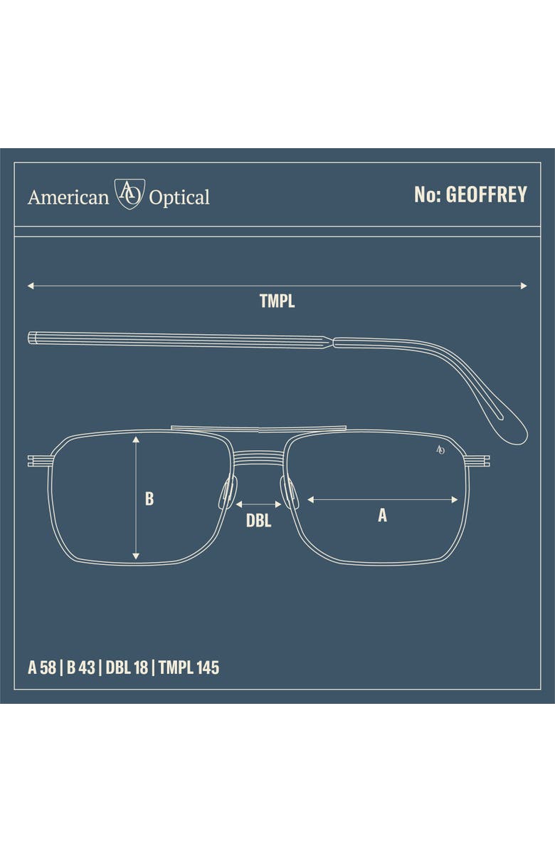 AO Eyewear Geoffrey 58mm Rectangle Nylon Non Polarized, Alternate, color, Silver - Gnn