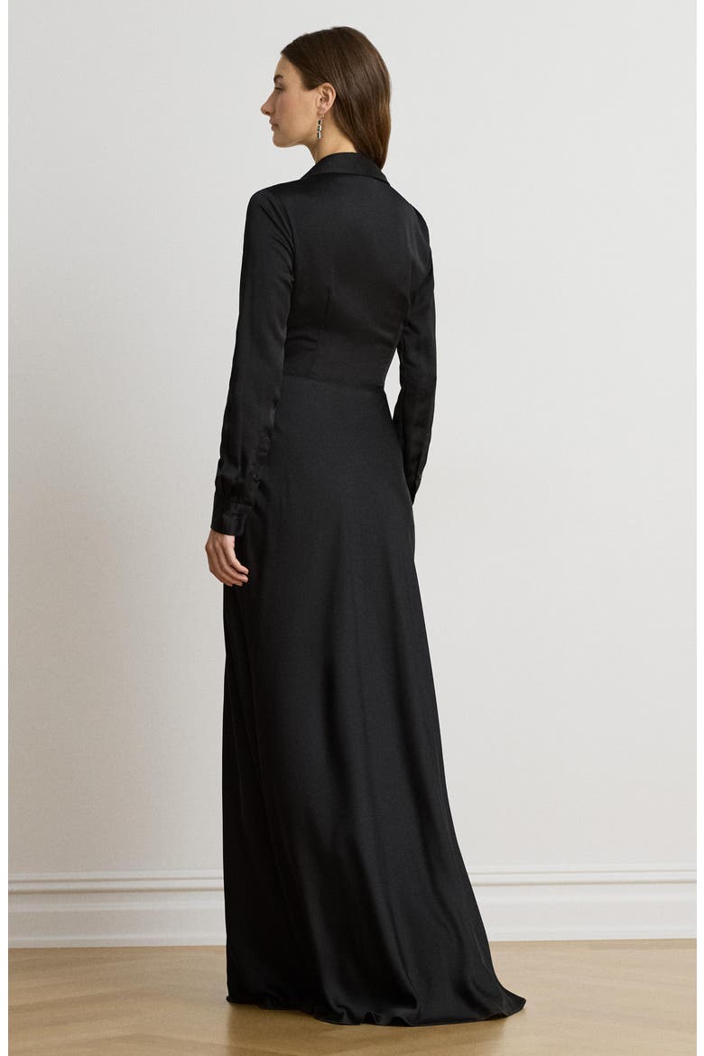 Featherweight Satin Charmeuse Shirtdress Gown, Alternate, color, BLACK