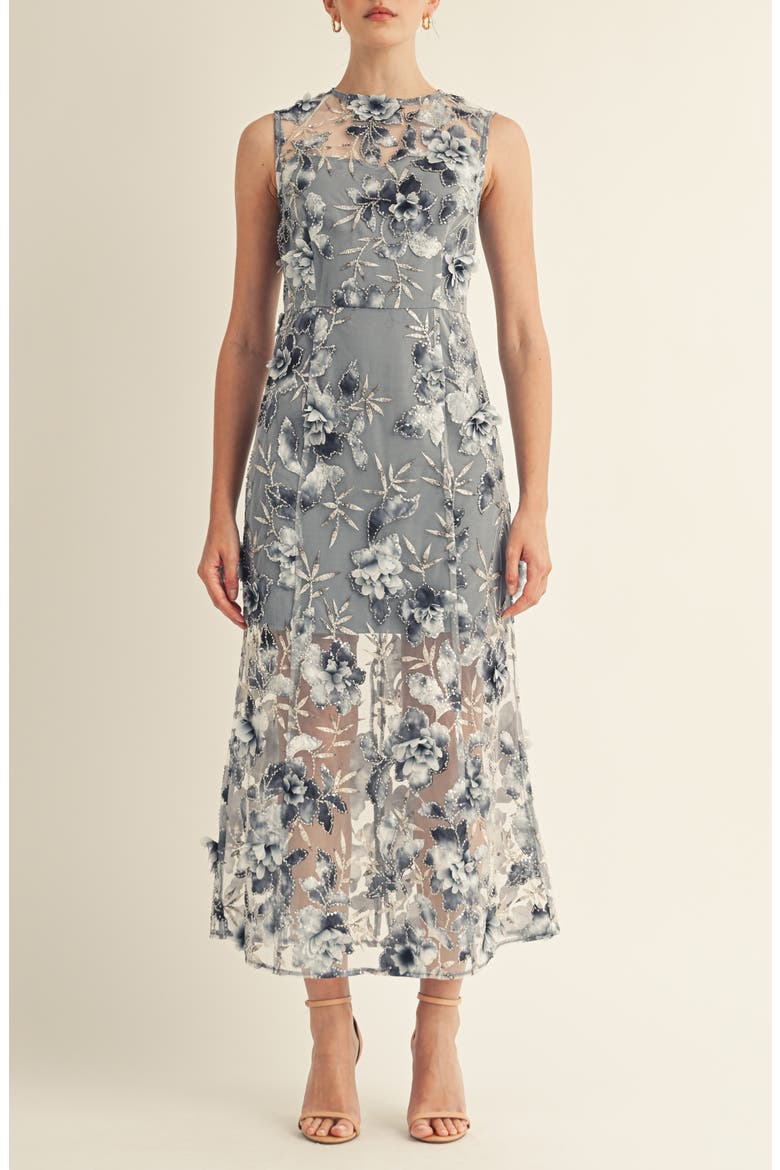 Sorelle Floral Embroidered Sheath Cocktail Dress, Main, color, MIDNIGHT BLUE