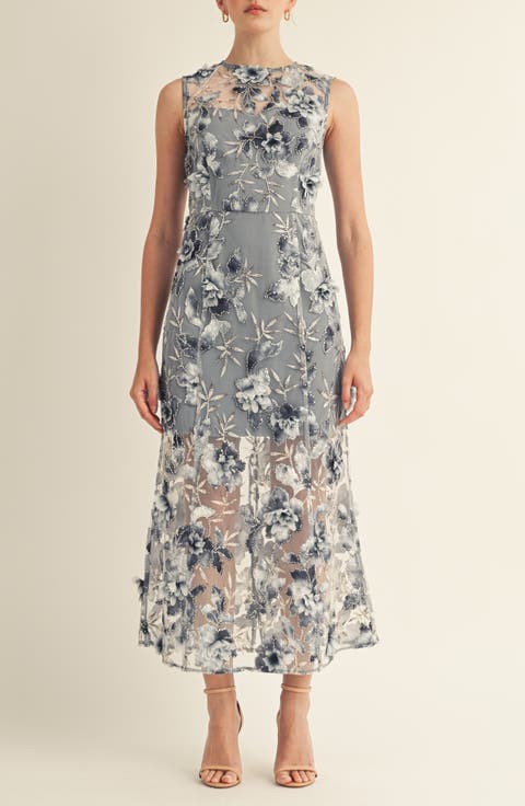 Sorelle Floral Embroidered Sheath Cocktail Dress