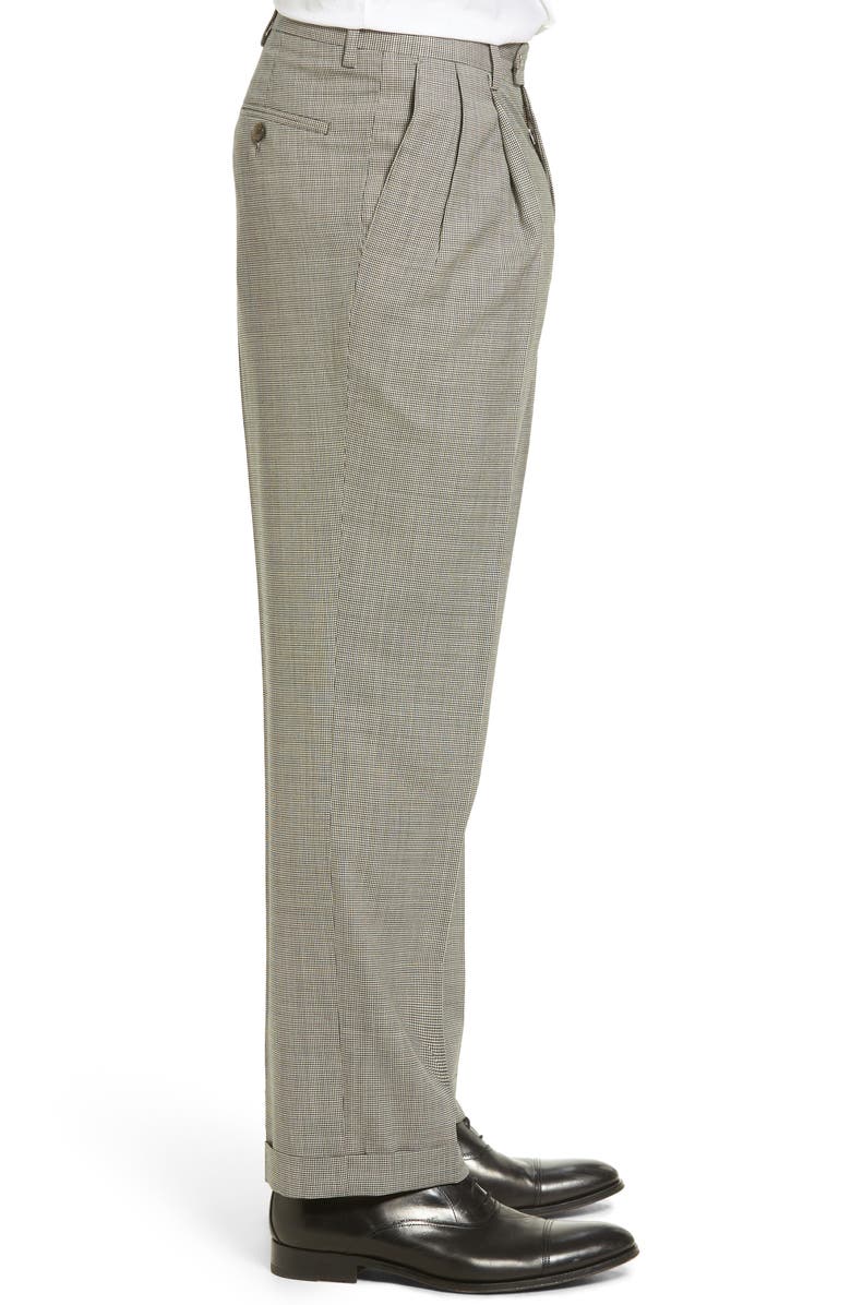 Berle Pleated Houndstooth Wool Trousers, Alternate, color, 