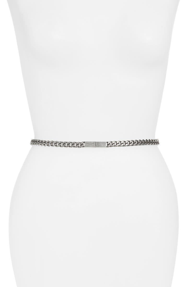 Saint Laurent Fine Chain Belt, Main, color,