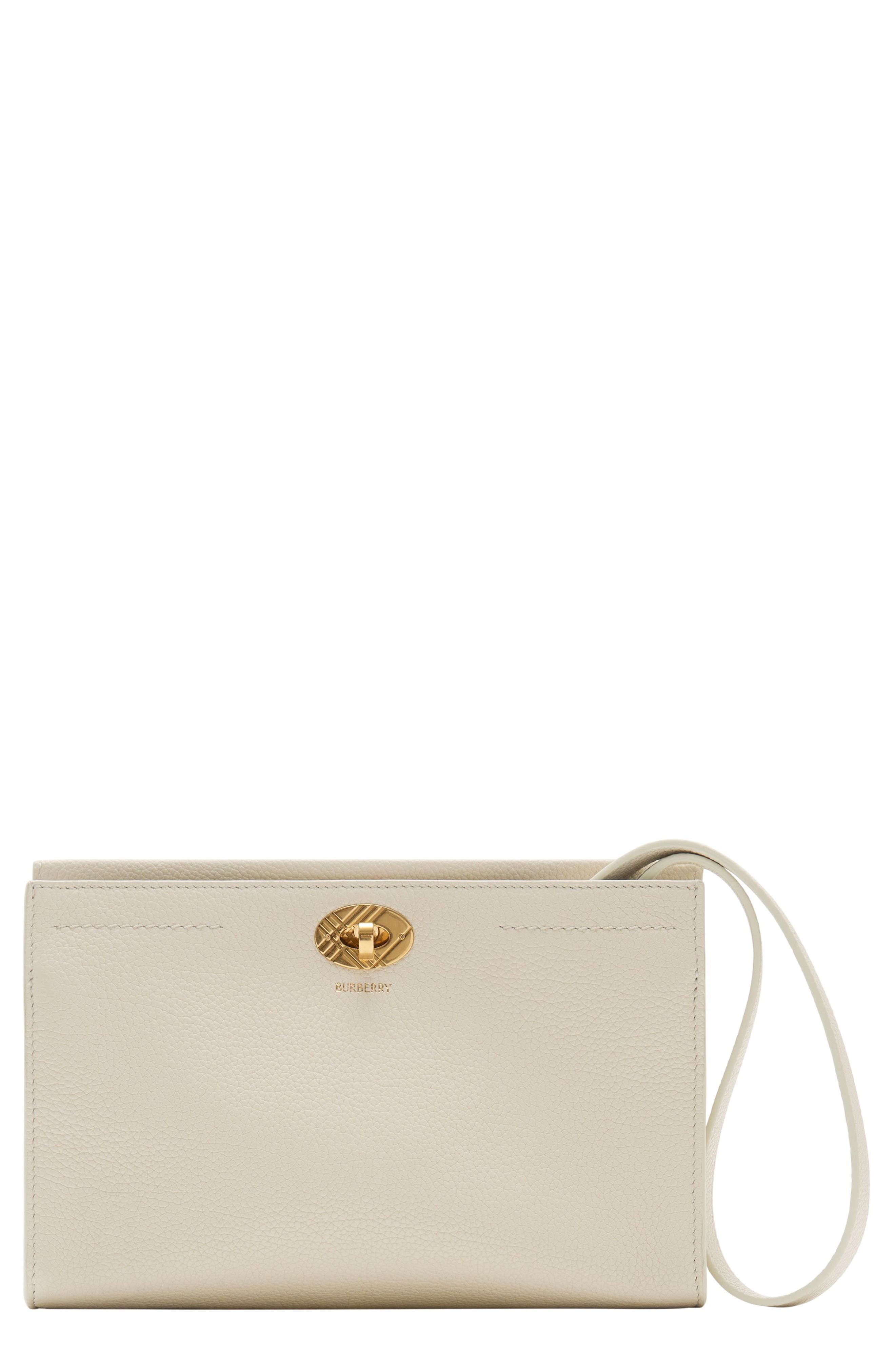 Burberry Cotswolds Leather Wristlet Pouchette, Main, color, Soap