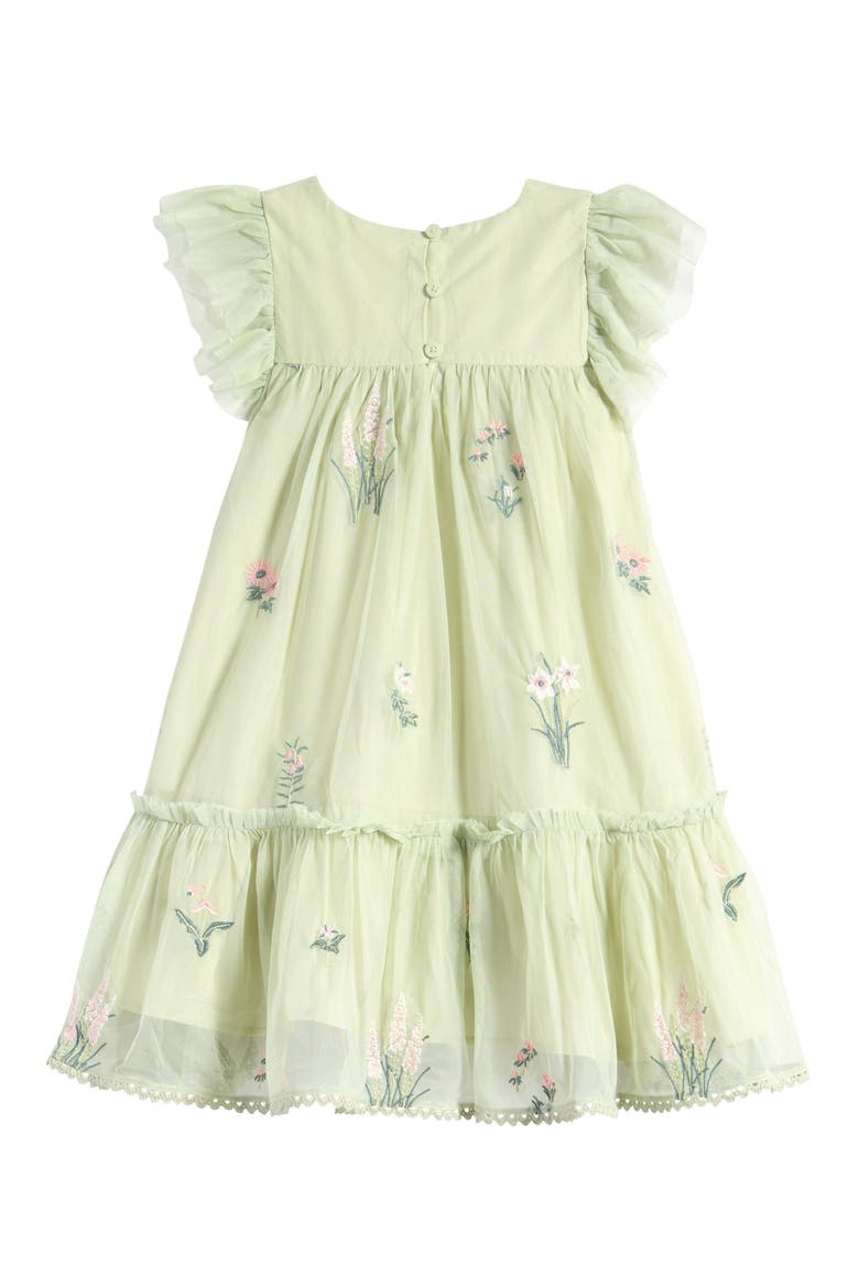 Kids' Floral Embroidered Ruffle Mesh Dress, Alternate, color, SAGE GREEN