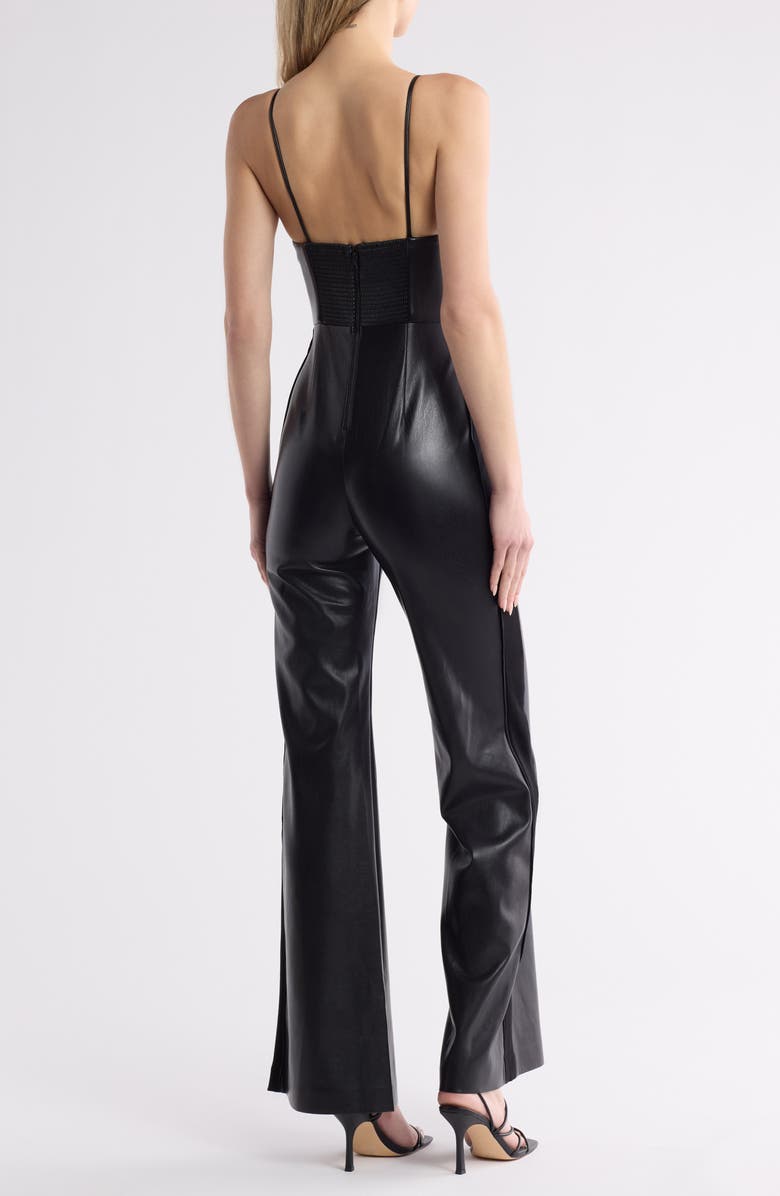 Alice + Olivia Christena Wide Leg Faux Leather Jumpsuit, Alternate, color, Black