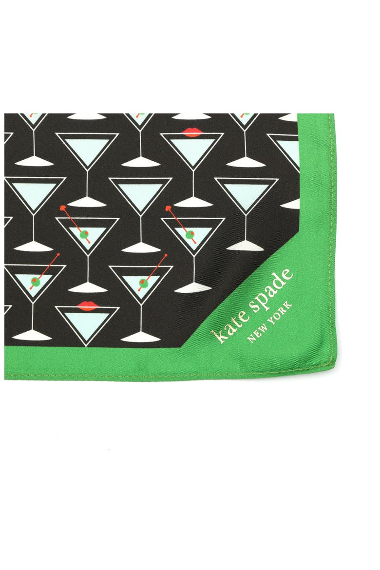 martini print silk bandana, Alternate, color, BLACK