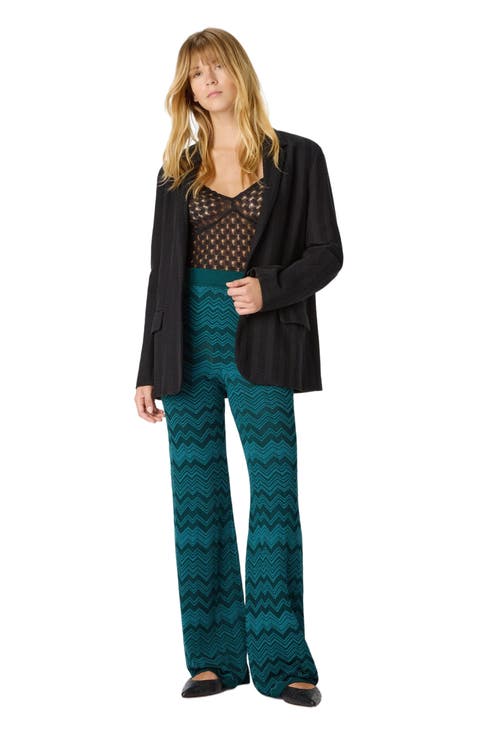 Straight Long Pants In Chevron Pattern