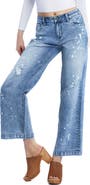 Wash Lab Denim Relaxed Distressed Ankle Wide Leg Jeans
