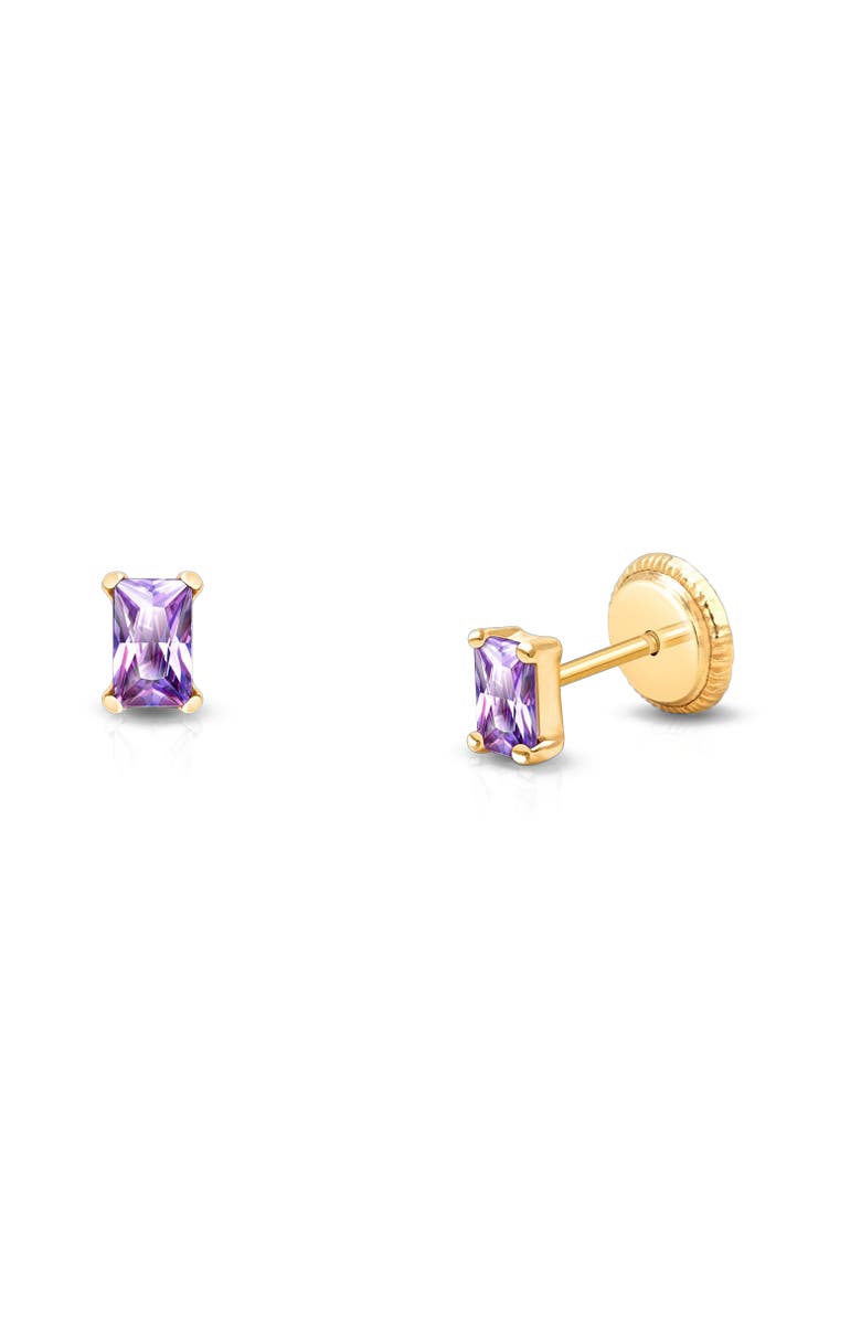 Tiny Blessings 14K Gold Radiant Cut Studs, 4mm Royal Purple CZ Screw Back Earrings, Main, color, 14K Yellow Gold