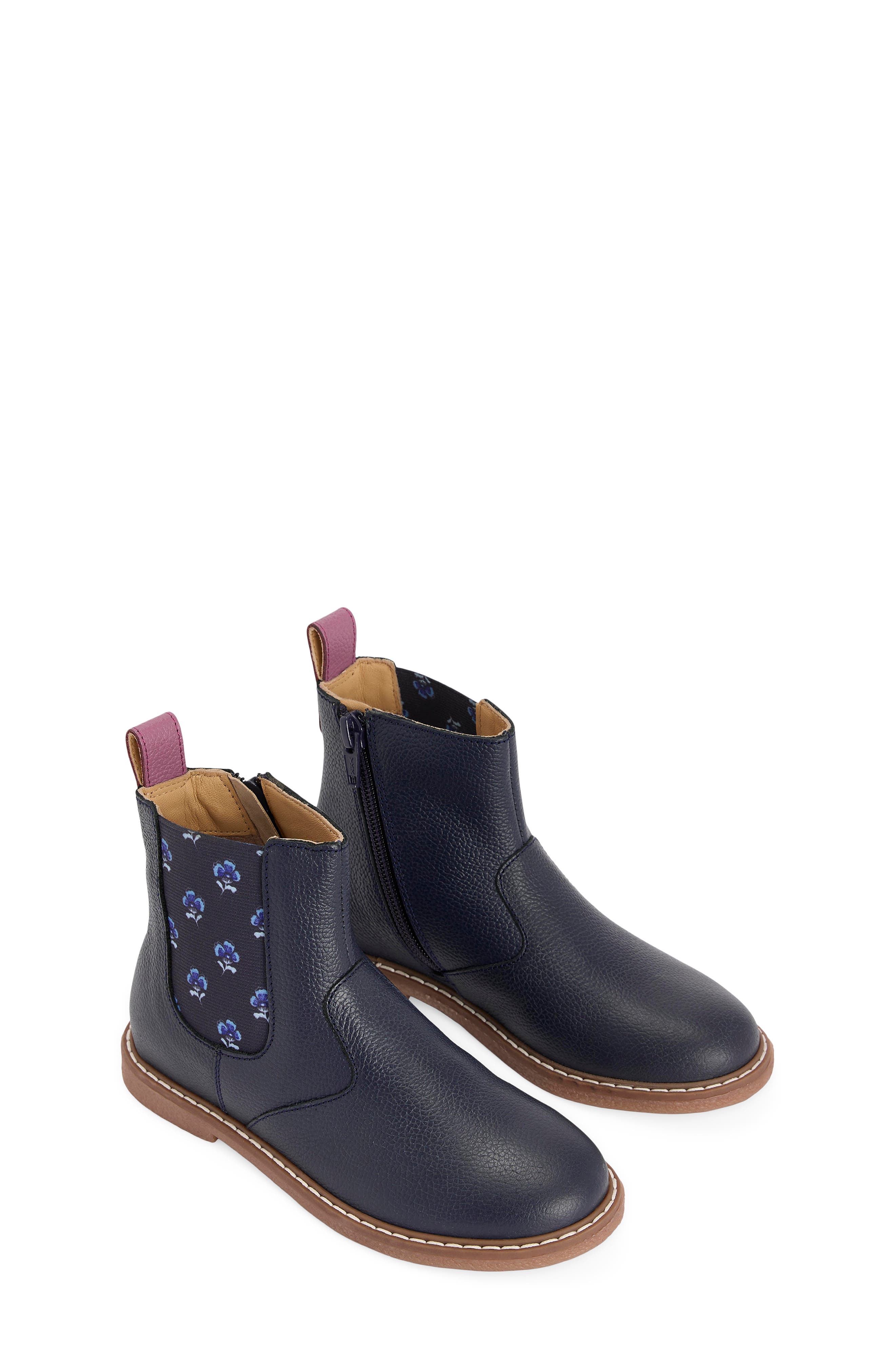 Kids' Flower Embellished Chelsea Boot, Main, color, NAVY