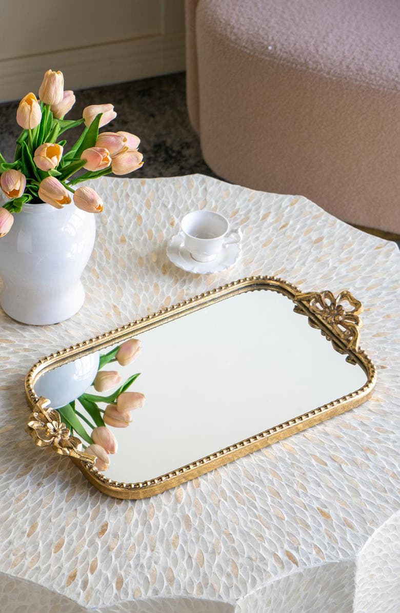 A & B Home Ornate Mirrored Tray, Alternate, color, Gold