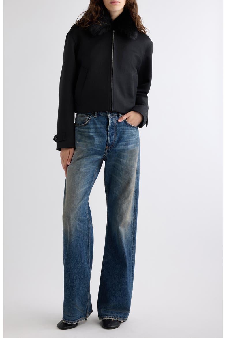 Odayla Wool Jacket with Genuine Shearling Collar, Alternate, color, BLACK