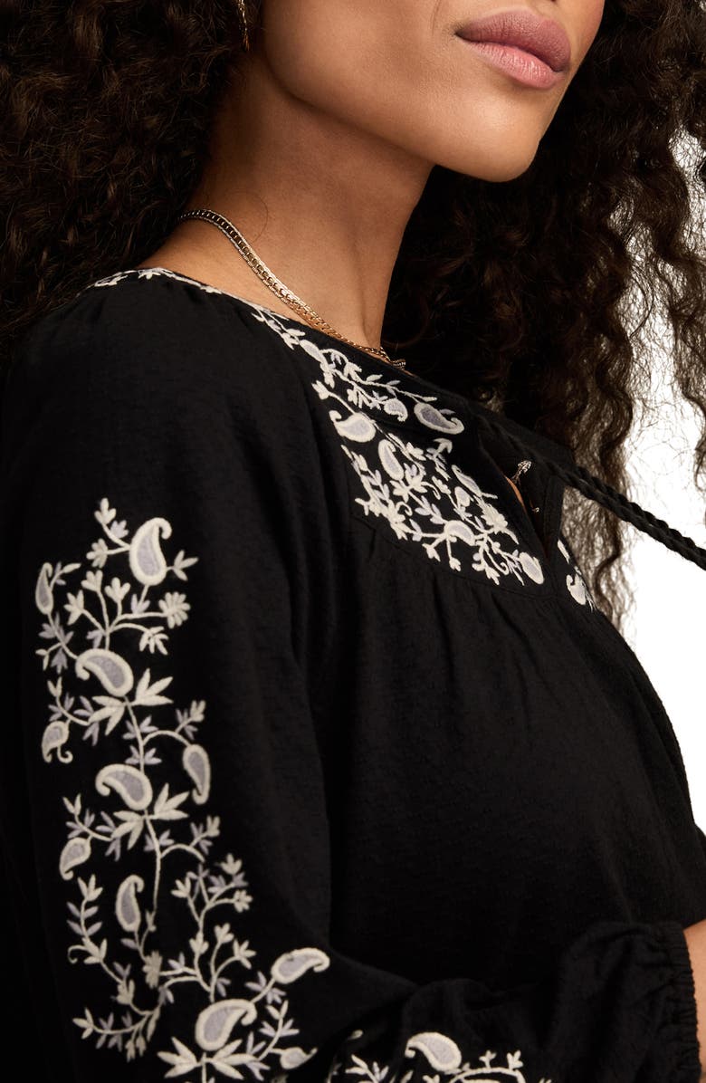 Lucky Brand Embroidered Peasant Top, Alternate, color, Caviar