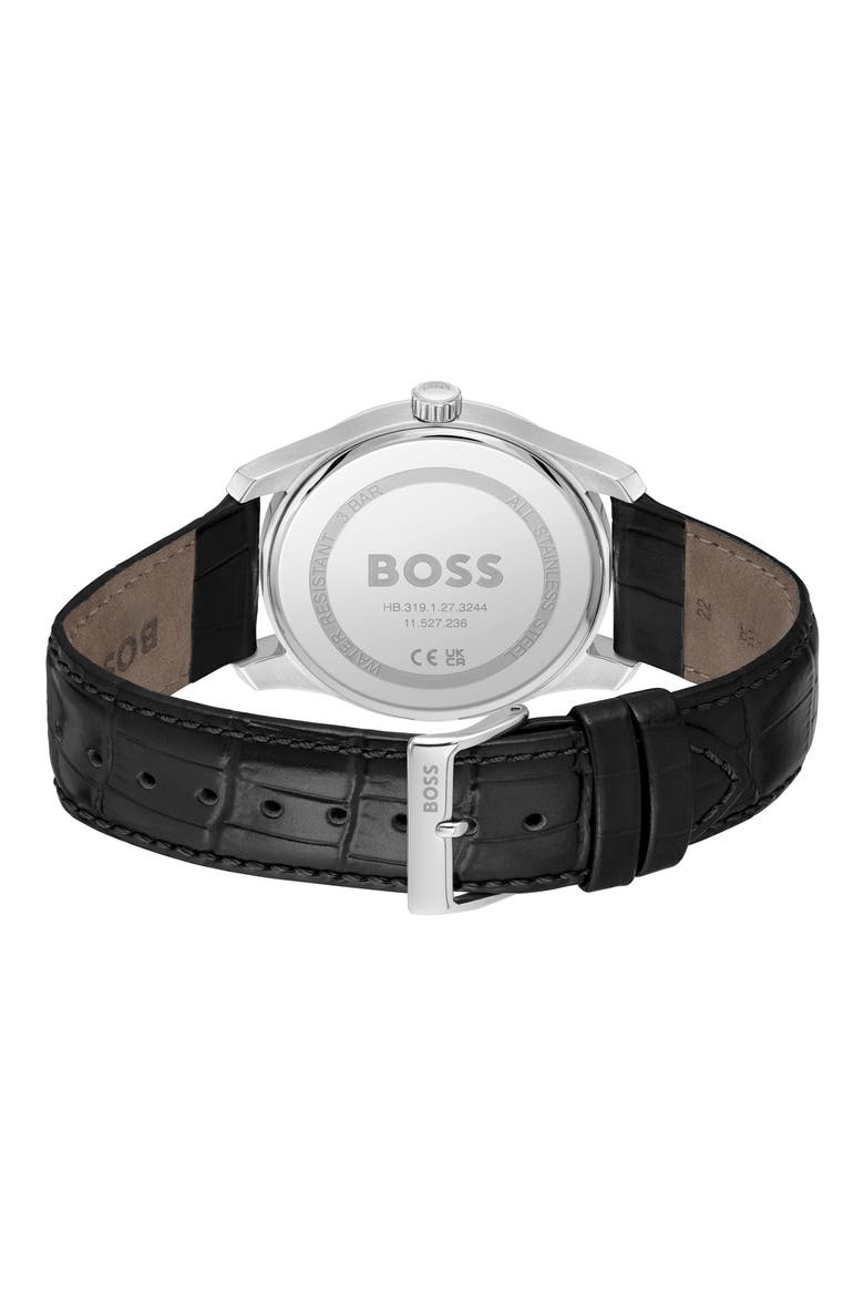 Principle Leather Strap Watch, 44mm, Alternate, color, BLACK