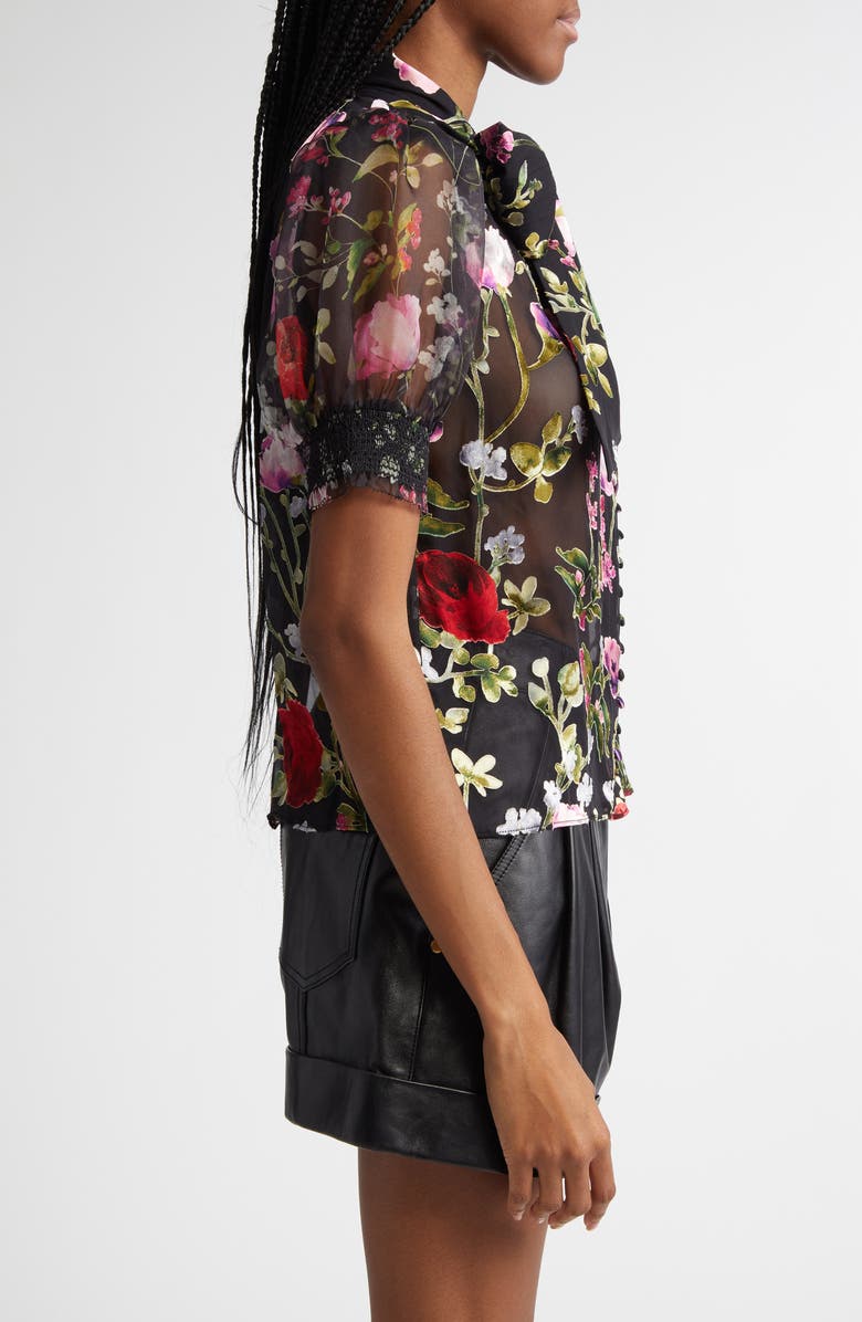 Alice + Olivia Brentley Floral Tie Neck Puff Sleeve Top, Alternate, color, Floral Dreams