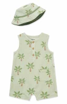 Little Me Palm Tree Terry Romper & Hat Set