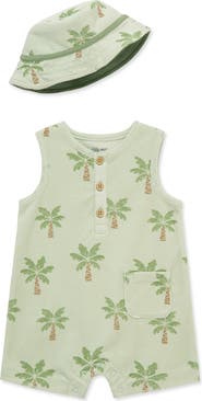 Little Me Palm Tree Terry Romper & Hat Set