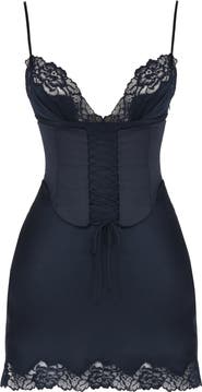 HOUSE OF CB Soraya Lace Trim Satin Minidress with Detachable Corset