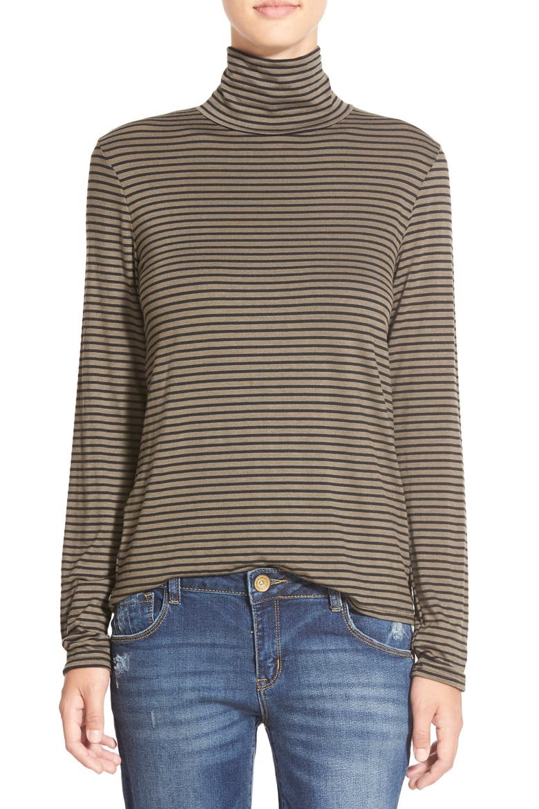 Long Sleeve Stripe Turtleneck, Main, color, OLIVE BURNT TAWNY STRIPE