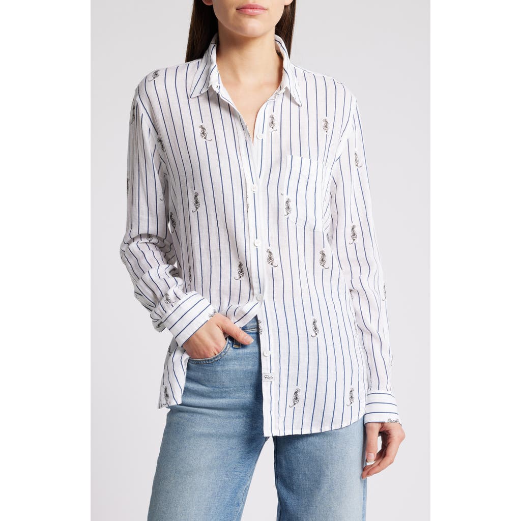 Rails Charli Stripe Linen Blend Button-up Shirt In Navy Striped Tigers