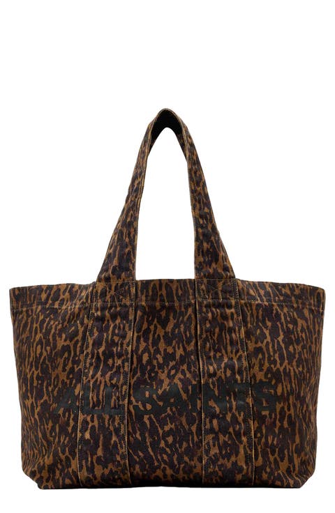 Izzy Leopard Print Denim Tote
