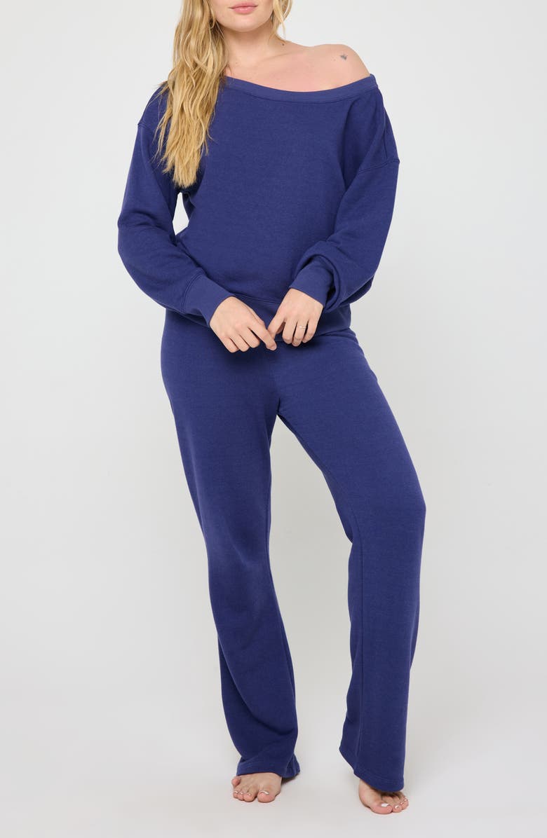 Spiritual Gangster La Vida Off the Shoulder Sweatshirt, Alternate, color, Indigo