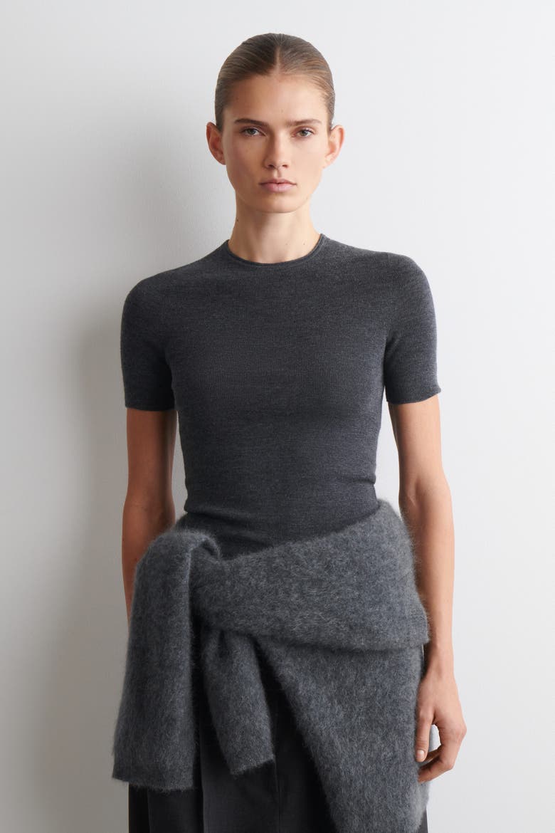 Seamless Merino Wool T-Shirt, Main, color, CHARCOAL MÉLANGE