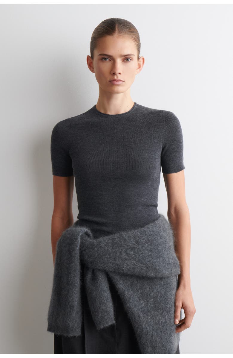 COS Seamless Merino Wool T-Shirt, Main, color, Charcoal Mélange